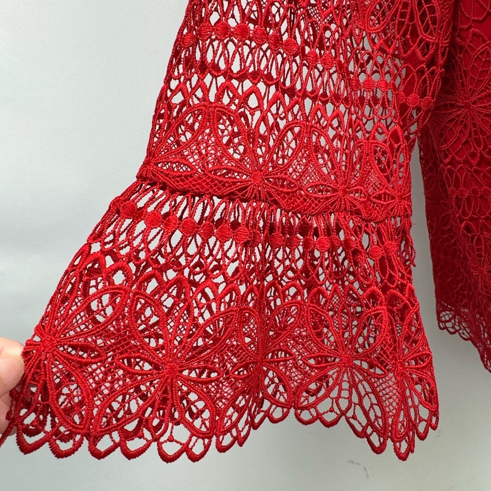 Talbots Embroidered Red Lace Blouse Bell Sleeves Size 2X Party Formal Romantic - Picture 8 of 14